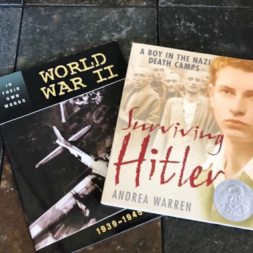 2 paperback books-World War II: A Primary Source History & Surviving Hitler